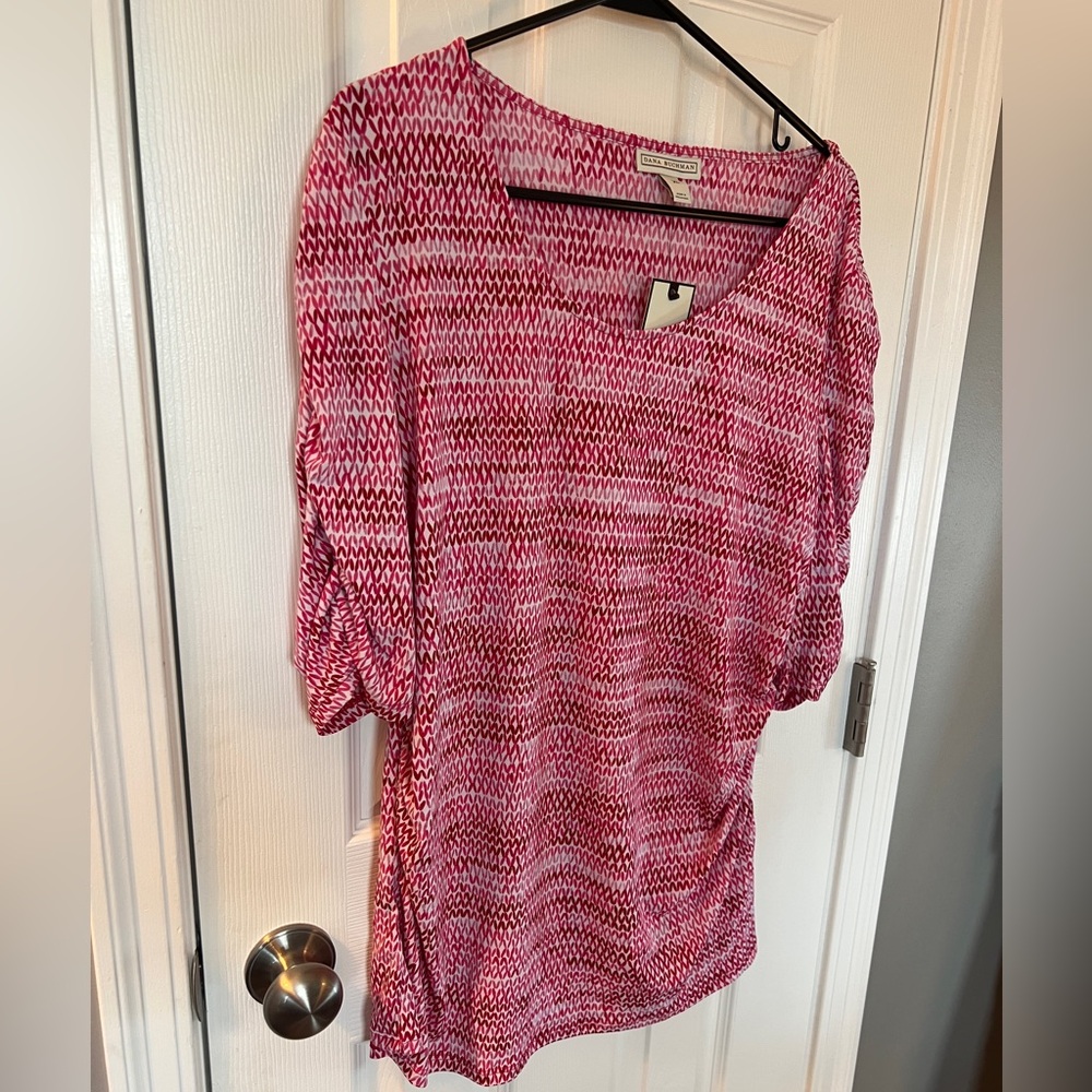Dana Buchman Red and White Patterned Blouse